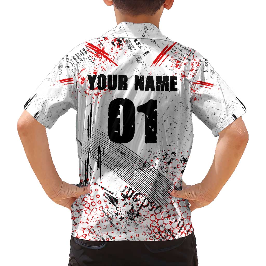 Motocross Rider Hawaiian Shirt with Abstract Grunge Brush and Custom Number in Red and Black Splatter Design - Wonder Print Shop