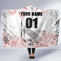 Motocross Rider Hooded Blanket with Abstract Grunge Brush and Custom Number in Red and Black Splatter Design - Wonder Print Shop