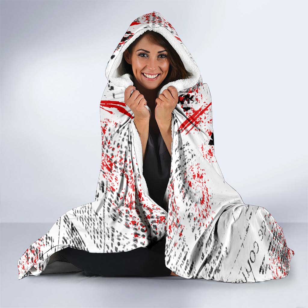 Motocross Rider Hooded Blanket with Abstract Grunge Brush and Custom Number in Red and Black Splatter Design - Wonder Print Shop