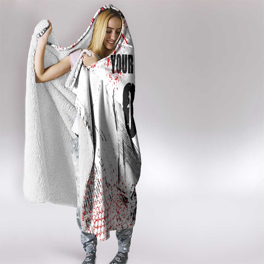 Motocross Rider Hooded Blanket with Abstract Grunge Brush and Custom Number in Red and Black Splatter Design - Wonder Print Shop