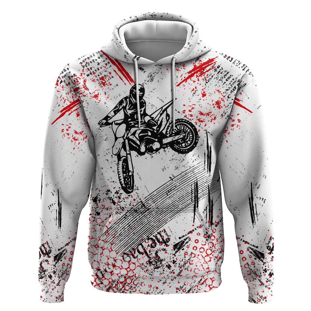 Motocross Rider Hoodie with Abstract Grunge Brush and Custom Number in Red and Black Splatter Design - Wonder Print Shop
