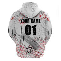 Motocross Rider Hoodie with Abstract Grunge Brush and Custom Number in Red and Black Splatter Design - Wonder Print Shop