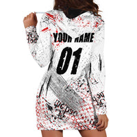 Motocross Rider Hoodie Dress with Abstract Grunge Brush and Custom Number in Red and Black Splatter Design - Wonder Print Shop