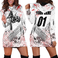 Motocross Rider Hoodie Dress with Abstract Grunge Brush and Custom Number in Red and Black Splatter Design - Wonder Print Shop
