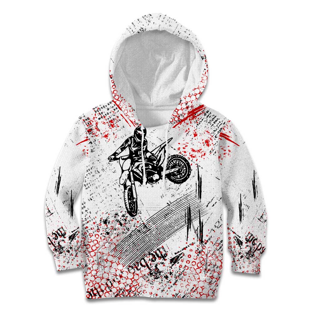 Motocross Rider Kid Hoodie with Abstract Grunge Brush and Custom Number in Red and Black Splatter Design - Wonder Print Shop