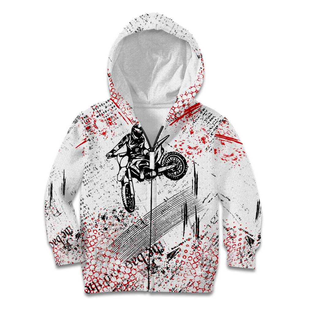 Motocross Rider Kid Hoodie with Abstract Grunge Brush and Custom Number in Red and Black Splatter Design - Wonder Print Shop