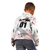 Motocross Rider Kid Hoodie with Abstract Grunge Brush and Custom Number in Red and Black Splatter Design - Wonder Print Shop