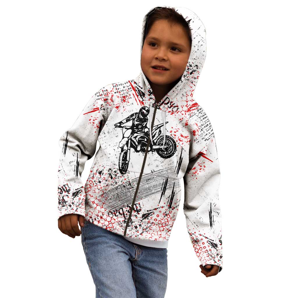 Motocross Rider Kid Hoodie with Abstract Grunge Brush and Custom Number in Red and Black Splatter Design - Wonder Print Shop