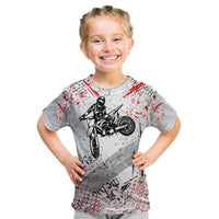 Motocross Rider Kid T Shirt with Abstract Grunge Brush and Custom Number in Red and Black Splatter Design - Wonder Print Shop