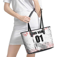 Motocross Rider Leather Tote Bag with Abstract Grunge Brush and Custom Number in Red and Black Splatter Design - Wonder Print Shop