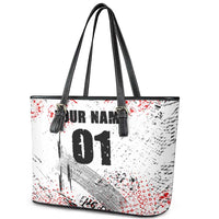 Motocross Rider Leather Tote Bag with Abstract Grunge Brush and Custom Number in Red and Black Splatter Design - Wonder Print Shop