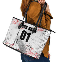 Motocross Rider Leather Tote Bag with Abstract Grunge Brush and Custom Number in Red and Black Splatter Design - Wonder Print Shop