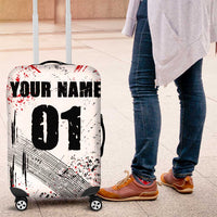Motocross Rider Luggage Cover with Abstract Grunge Brush and Custom Number in Red and Black Splatter Design - Wonder Print Shop