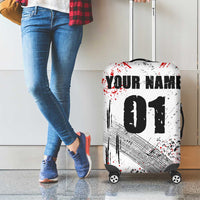 Motocross Rider Luggage Cover with Abstract Grunge Brush and Custom Number in Red and Black Splatter Design - Wonder Print Shop