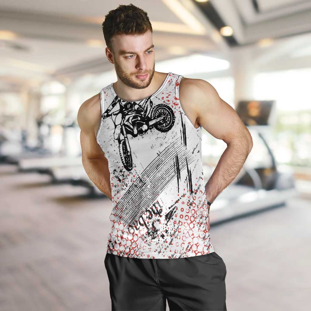 Motocross Rider Men Tank Top with Abstract Grunge Brush and Custom Number in Red and Black Splatter Design - Wonder Print Shop