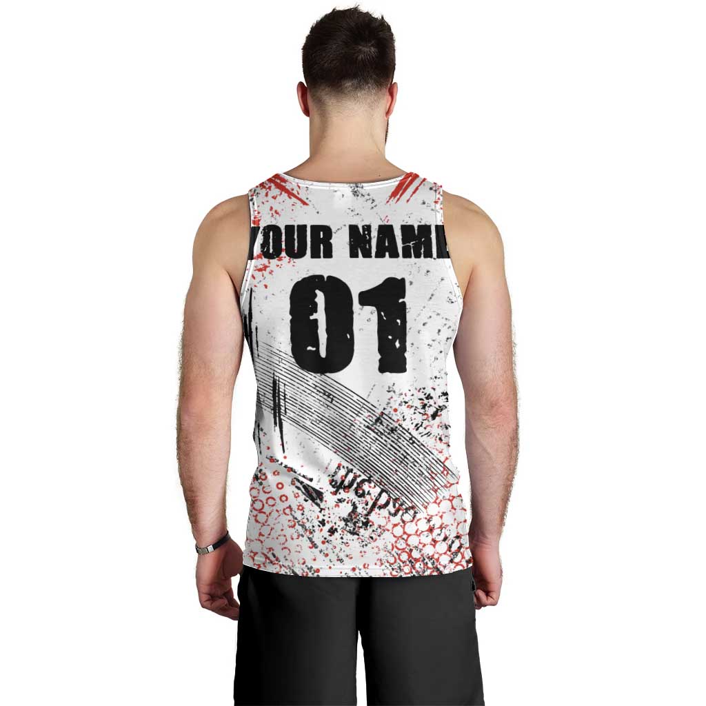 Motocross Rider Men Tank Top with Abstract Grunge Brush and Custom Number in Red and Black Splatter Design - Wonder Print Shop