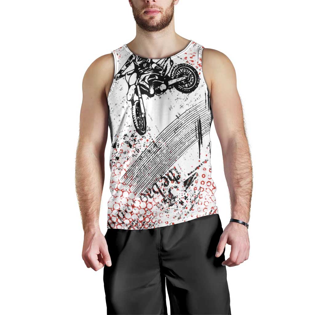 Motocross Rider Men Tank Top with Abstract Grunge Brush and Custom Number in Red and Black Splatter Design - Wonder Print Shop