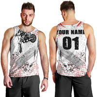 Motocross Rider Men Tank Top with Abstract Grunge Brush and Custom Number in Red and Black Splatter Design - Wonder Print Shop