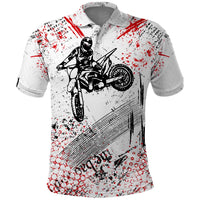 Motocross Rider Polo Shirt with Abstract Grunge Brush and Custom Number in Red and Black Splatter Design - Wonder Print Shop