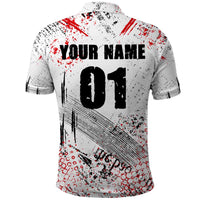 Motocross Rider Polo Shirt with Abstract Grunge Brush and Custom Number in Red and Black Splatter Design - Wonder Print Shop