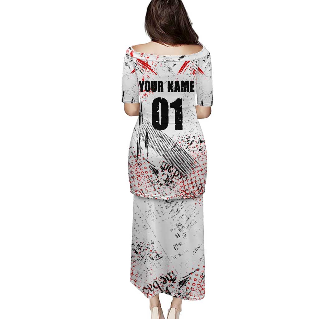 Motocross Rider Puletasi with Abstract Grunge Brush and Custom Number in Red and Black Splatter Design - Wonder Print Shop