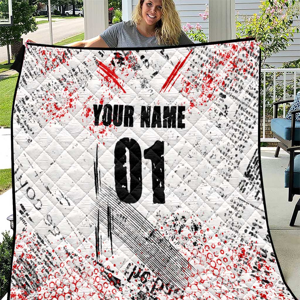 Motocross Rider Quilt with Abstract Grunge Brush and Custom Number in Red and Black Splatter Design - Wonder Print Shop