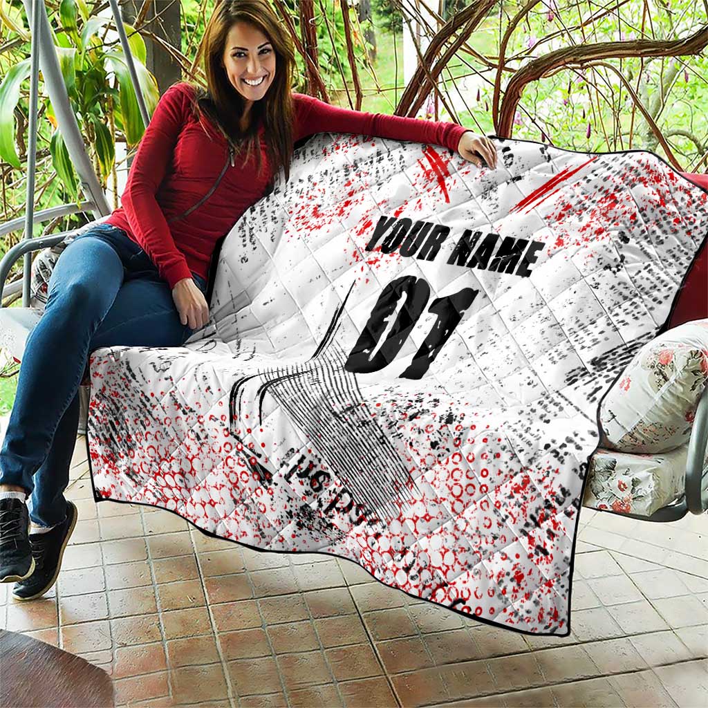 Motocross Rider Quilt with Abstract Grunge Brush and Custom Number in Red and Black Splatter Design - Wonder Print Shop