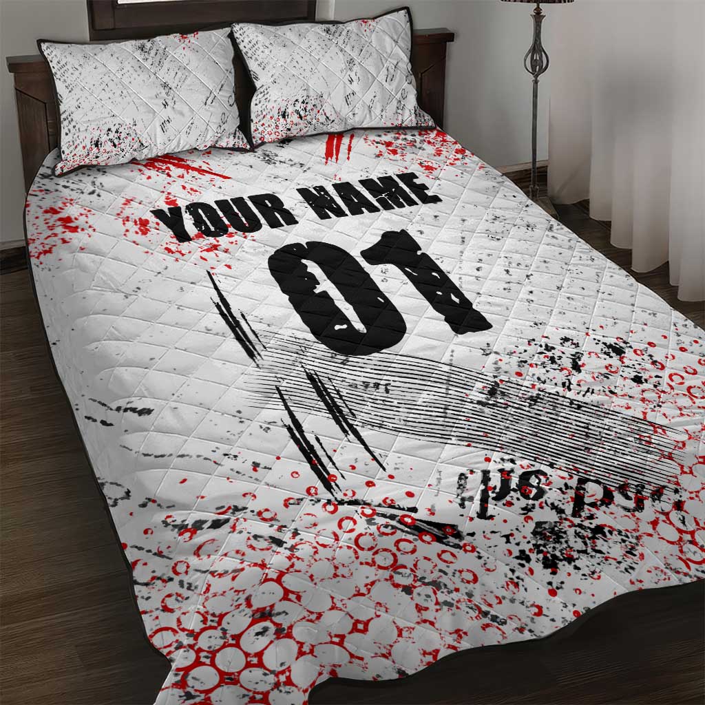 Motocross Rider Quilt Bed Set with Abstract Grunge Brush and Custom Number in Red and Black Splatter Design - Wonder Print Shop