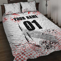 Motocross Rider Quilt Bed Set with Abstract Grunge Brush and Custom Number in Red and Black Splatter Design - Wonder Print Shop