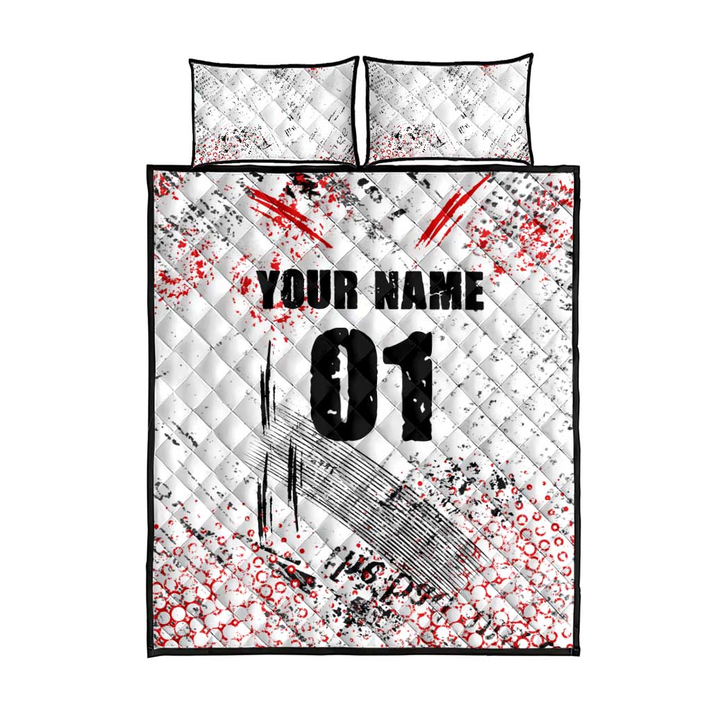 Motocross Rider Quilt Bed Set with Abstract Grunge Brush and Custom Number in Red and Black Splatter Design - Wonder Print Shop