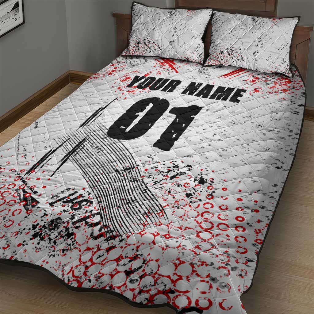 Motocross Rider Quilt Bed Set with Abstract Grunge Brush and Custom Number in Red and Black Splatter Design - Wonder Print Shop