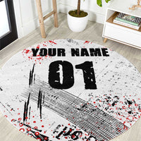 Motocross Rider Round Carpet with Abstract Grunge Brush and Custom Number in Red and Black Splatter Design - Wonder Print Shop