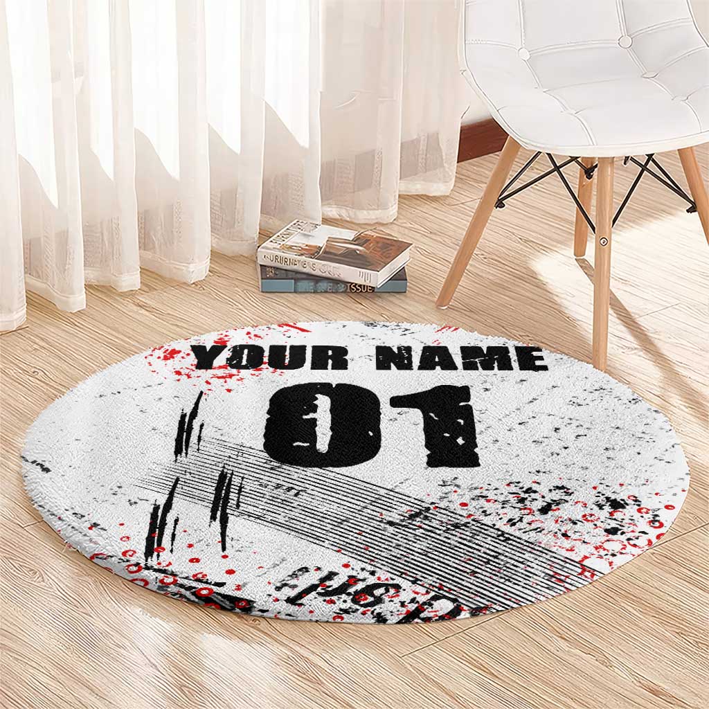 Motocross Rider Round Carpet with Abstract Grunge Brush and Custom Number in Red and Black Splatter Design - Wonder Print Shop