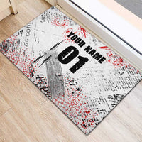 Motocross Rider Rubber Doormat with Abstract Grunge Brush and Custom Number in Red and Black Splatter Design - Wonder Print Shop