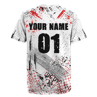 Motocross Rider Rugby Jersey with Abstract Grunge Brush and Custom Number in Red and Black Splatter Design - Wonder Print Shop