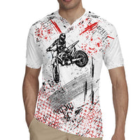 Motocross Rider Rugby Jersey with Abstract Grunge Brush and Custom Number in Red and Black Splatter Design - Wonder Print Shop