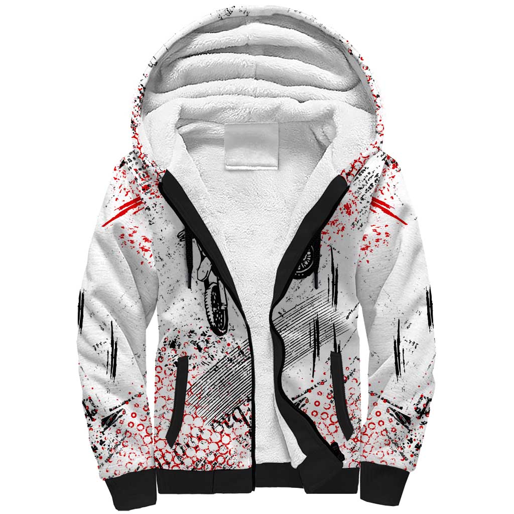 Motocross Rider Sherpa Hoodie with Abstract Grunge Brush and Custom Number in Red and Black Splatter Design - Wonder Print Shop