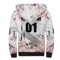 Motocross Rider Sherpa Hoodie with Abstract Grunge Brush and Custom Number in Red and Black Splatter Design - Wonder Print Shop