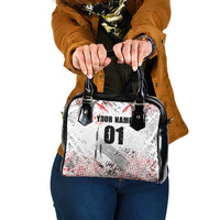 Motocross Rider Shoulder Handbag with Abstract Grunge Brush and Custom Number in Red and Black Splatter Design - Wonder Print Shop