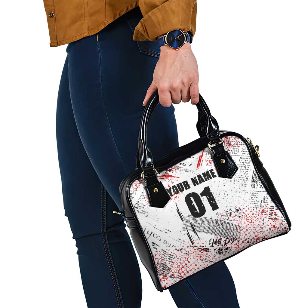 Motocross Rider Shoulder Handbag with Abstract Grunge Brush and Custom Number in Red and Black Splatter Design - Wonder Print Shop