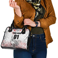 Motocross Rider Shoulder Handbag with Abstract Grunge Brush and Custom Number in Red and Black Splatter Design - Wonder Print Shop