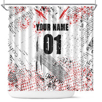 Motocross Rider Shower Curtain with Abstract Grunge Brush and Custom Number in Red and Black Splatter Design - Wonder Print Shop