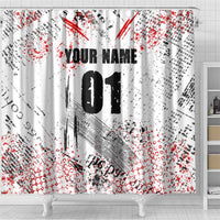 Motocross Rider Shower Curtain with Abstract Grunge Brush and Custom Number in Red and Black Splatter Design - Wonder Print Shop