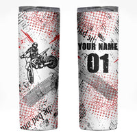 Motocross Rider Skinny Tumbler with Abstract Grunge Brush and Custom Number in Red and Black Splatter Design - Wonder Print Shop