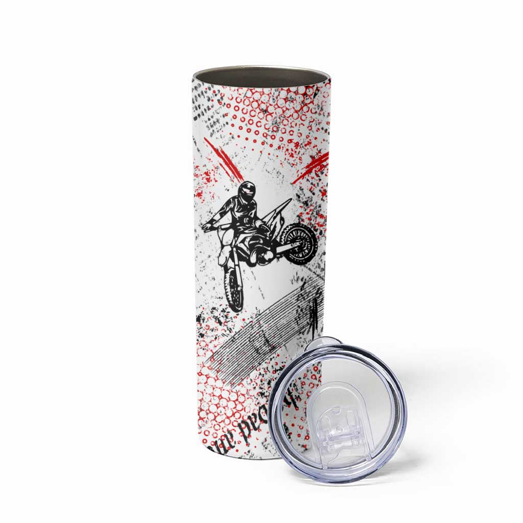 Motocross Rider Skinny Tumbler with Abstract Grunge Brush and Custom Number in Red and Black Splatter Design - Wonder Print Shop
