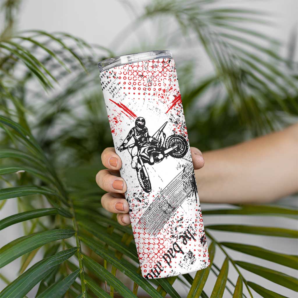 Motocross Rider Skinny Tumbler with Abstract Grunge Brush and Custom Number in Red and Black Splatter Design - Wonder Print Shop