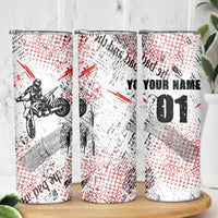 Motocross Rider Skinny Tumbler with Abstract Grunge Brush and Custom Number in Red and Black Splatter Design - Wonder Print Shop