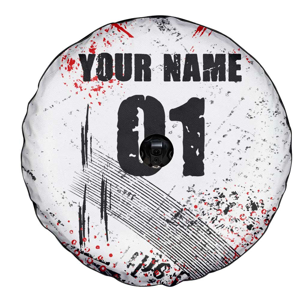 Motocross Rider Spare Tire Cover with Abstract Grunge Brush and Custom Number in Red and Black Splatter Design - Wonder Print Shop