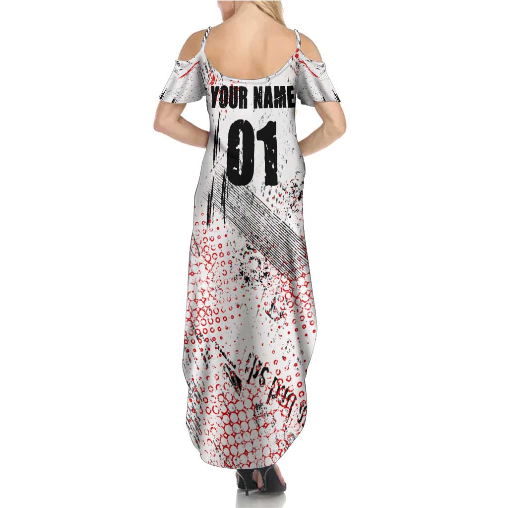Motocross Rider Summer Maxi Dress with Abstract Grunge Brush and Custom Number in Red and Black Splatter Design - Wonder Print Shop