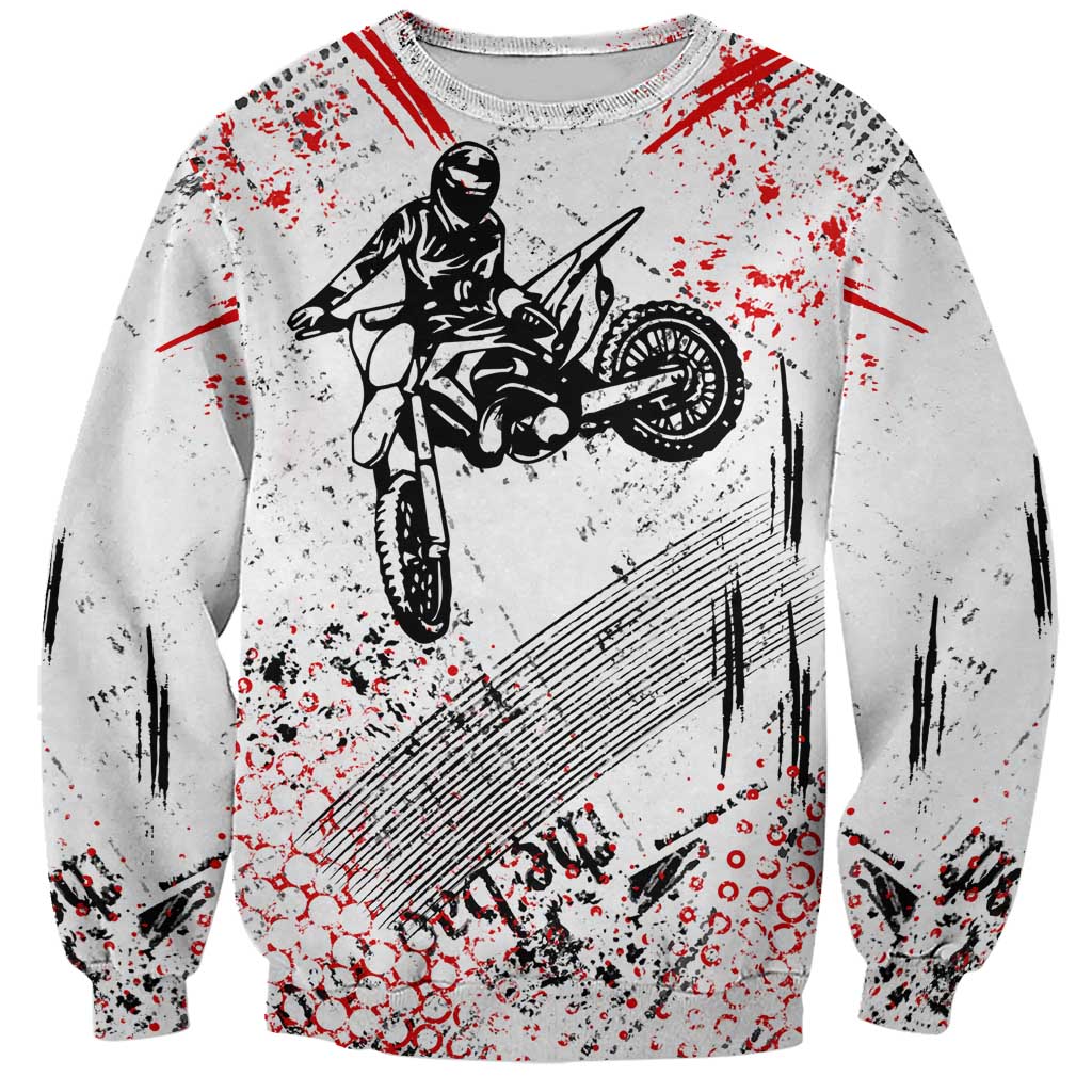 Motocross Rider Sweatshirt with Abstract Grunge Brush and Custom Number in Red and Black Splatter Design - Wonder Print Shop